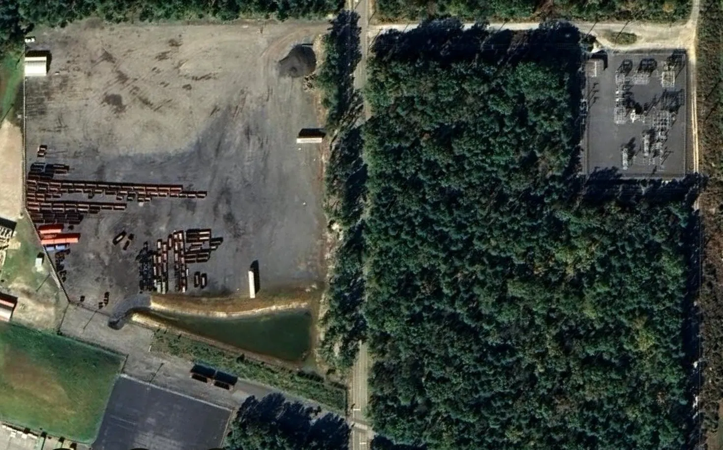 Aerial view of the 7.7-acre lot at 600 Aloe Street with the Atlantic City Electric substation to the northeast