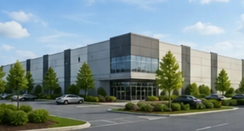 Concept view from Aloe Street — 100,000 SF industrial shell (illustrative)